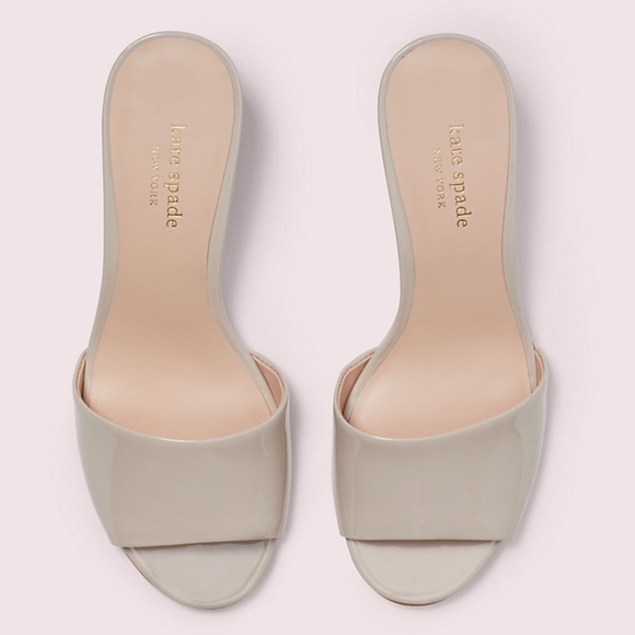 KATE SPADE Willow Wedge Slip-on Sandal Beige Patent Leather Mule Pumps 7 - Picture 5 of 11